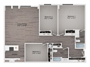3 Bedroom, 2 Bath F 106 floor plan